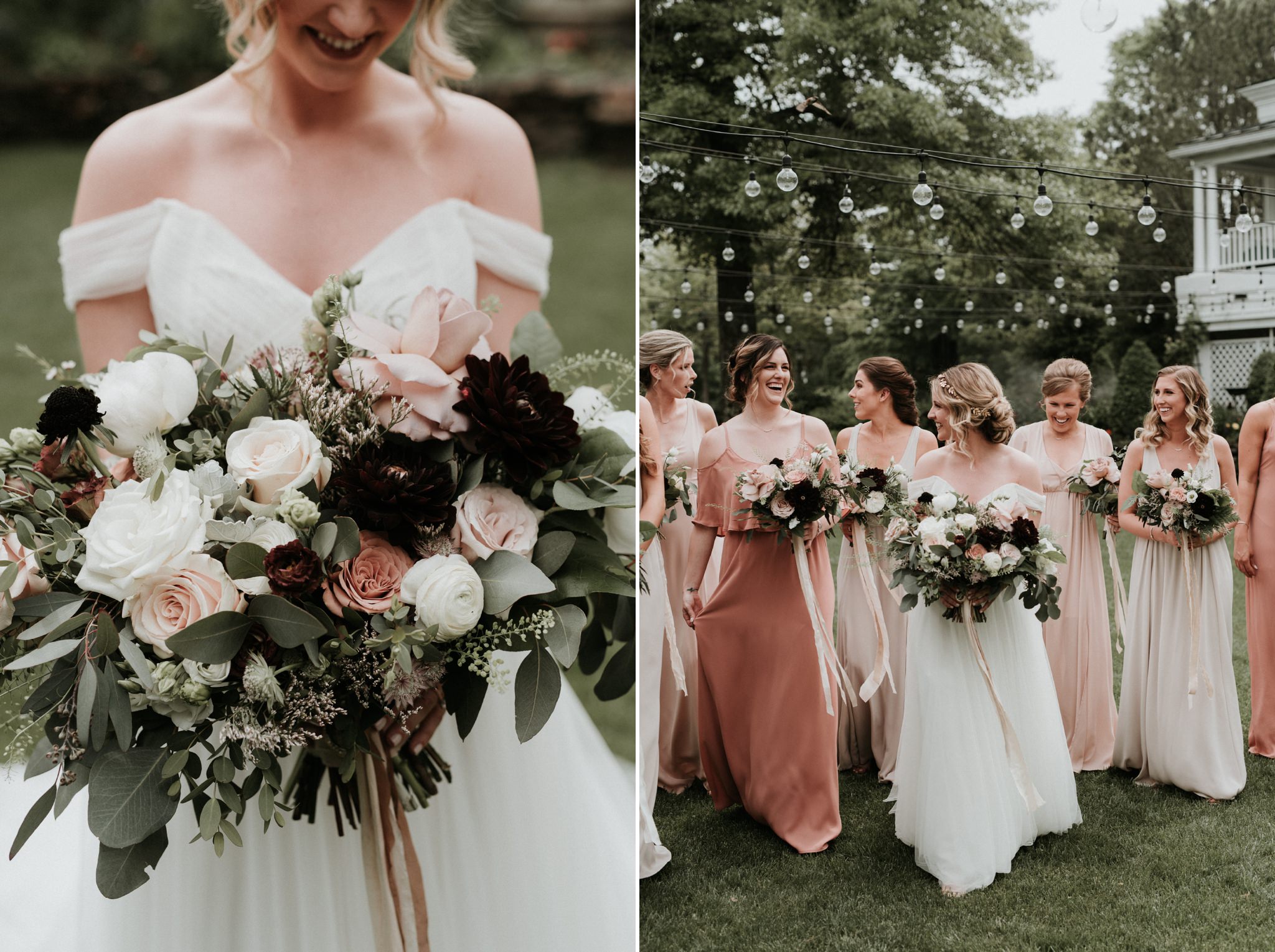 bedford village inn wedding coral and blush bridesmaid dresses show me your mumu apotheca flowers